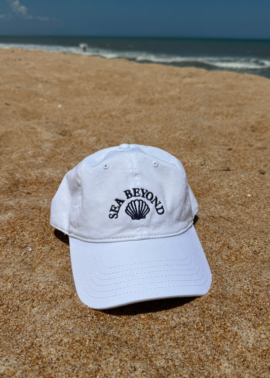 Embroidered shell hat, white beach cap